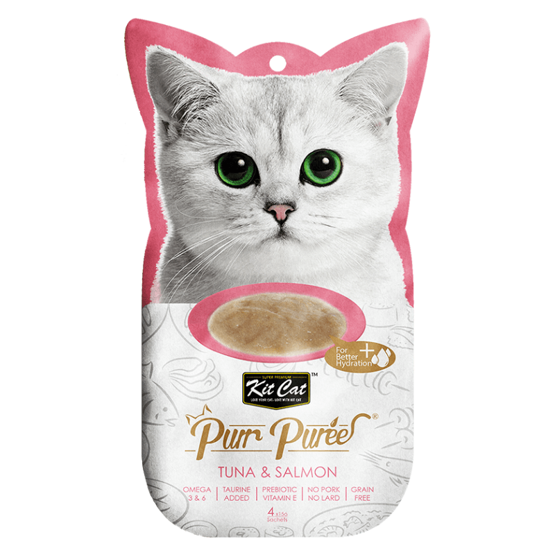Cat Treat - Purr Purée - Tuna & Salmon - 15 g sachet, pack of 4 - J & J Pet Club - Kit Cat