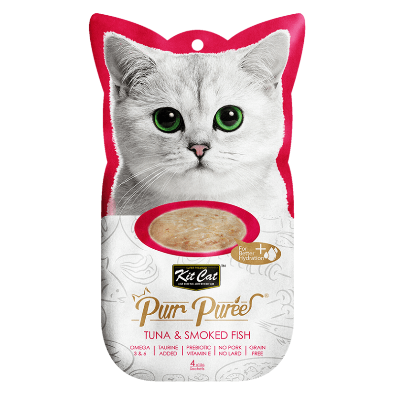 Cat Treat - Purr Purée - Tuna & Smoked Fish - 15 g sachet, pack of 4 - J & J Pet Club - Kit Cat