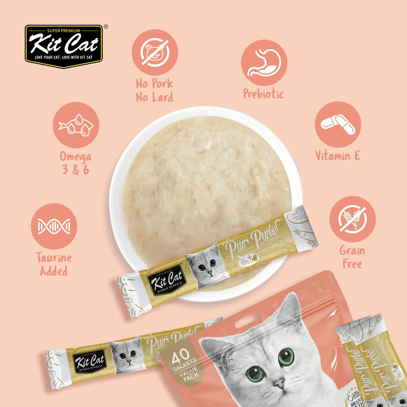 Cat Treat - Purr Purée - Value Pack - Chicken & Salmon - 15 g sachet, pack of 40 - J & J Pet Club - Kit Cat