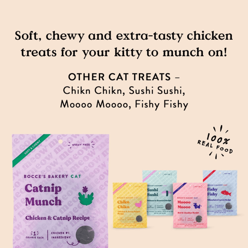 Cat Treat - SOFT & CHEWY - Catnip Munch - Chicken & Catnip Recipe - 2 oz - J & J Pet Club - Bocce's Bakery