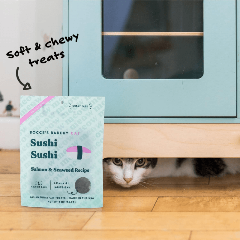 Cat Treat - SOFT & CHEWY - Sushi Sushi - Salmon & Seaweed Recipe - 2 oz - J & J Pet Club - Bocce's Bakery