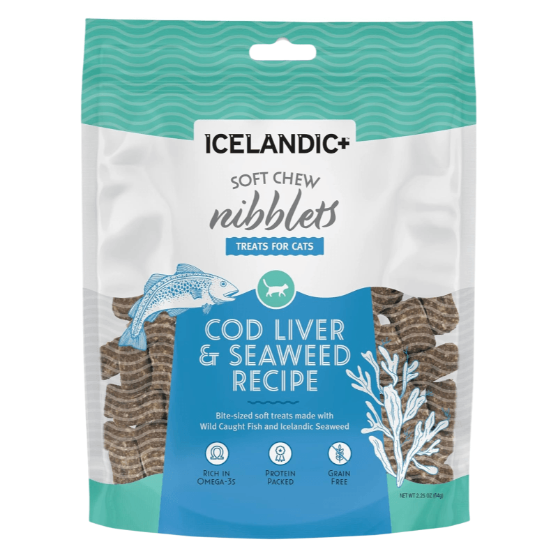 Cat Treat - Soft Chew Nibblets - Cod Liver & Seaweed Recipe - 2.25 oz - J & J Pet Club - Icelandic+