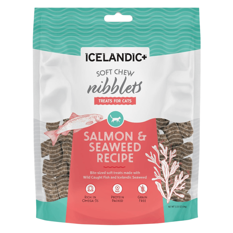 Cat Treat - Soft Chew Nibblets - Salmon & Seaweed Recipe - 2.25 oz - J & J Pet Club - Icelandic+