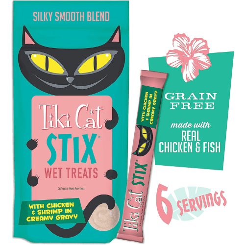 Cat Treat - STIX - Silky Smooth Meaty Treat - Chicken & Shrimp Mousse - 0.5 oz tube, pack of 6 - J & J Pet Club - Tiki Cat