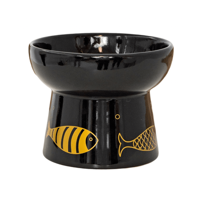 Ceramic Elevated Bowl - Black & Gold Fish - 7 oz - J & J Pet Club - dexypaws