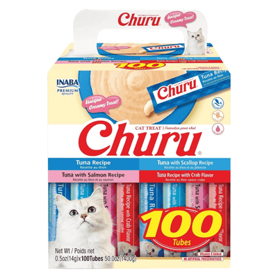 Creamy Cat Treat - CHURU - 100 ct Tuna Variety Box - J & J Pet Club - Inaba