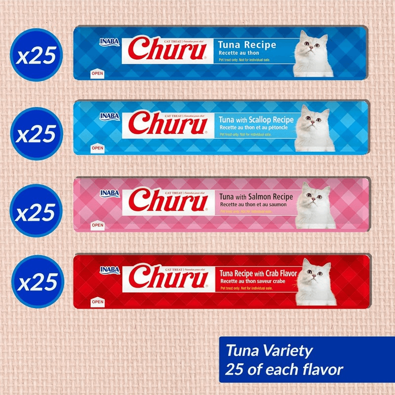 Creamy Cat Treat - CHURU - 100 ct Tuna Variety Box - J & J Pet Club - Inaba