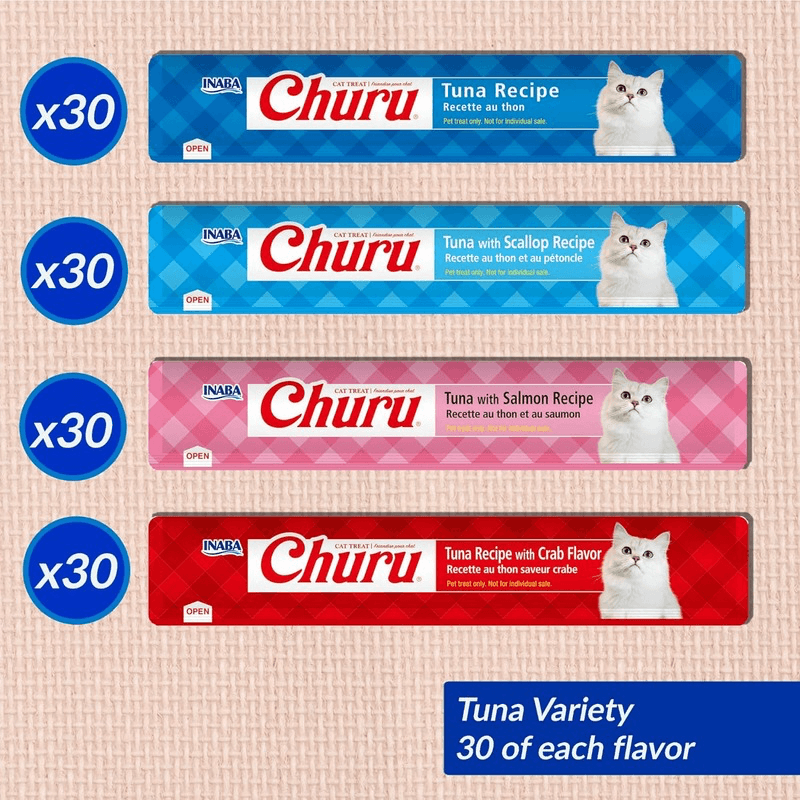 Creamy Cat Treat - CHURU - 120 ct Tuna Variety Box - J & J Pet Club - Inaba