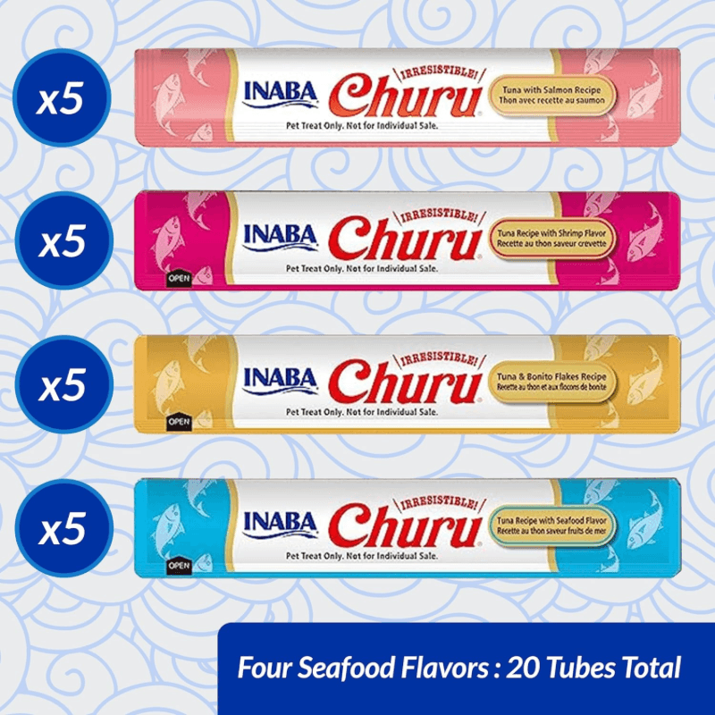 Creamy Cat Treat - CHURU - 20 ct Seafood Mix Variety Box - J & J Pet Club - Inaba