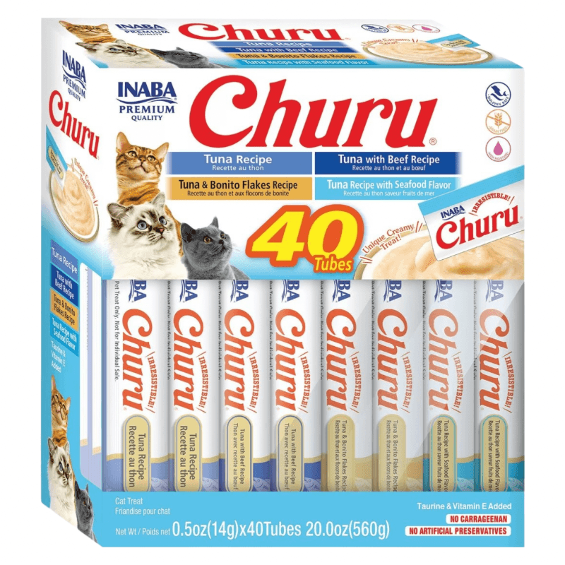 Creamy Cat Treat - CHURU - 40 ct Tuna Variety Box - J & J Pet Club - Inaba