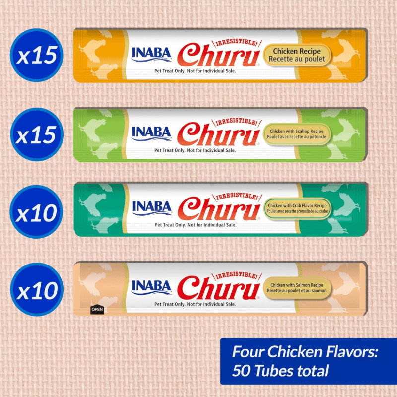 Creamy Cat Treat - CHURU - 50 ct Chicken & Seafood Variety Jar - J & J Pet Club - Inaba