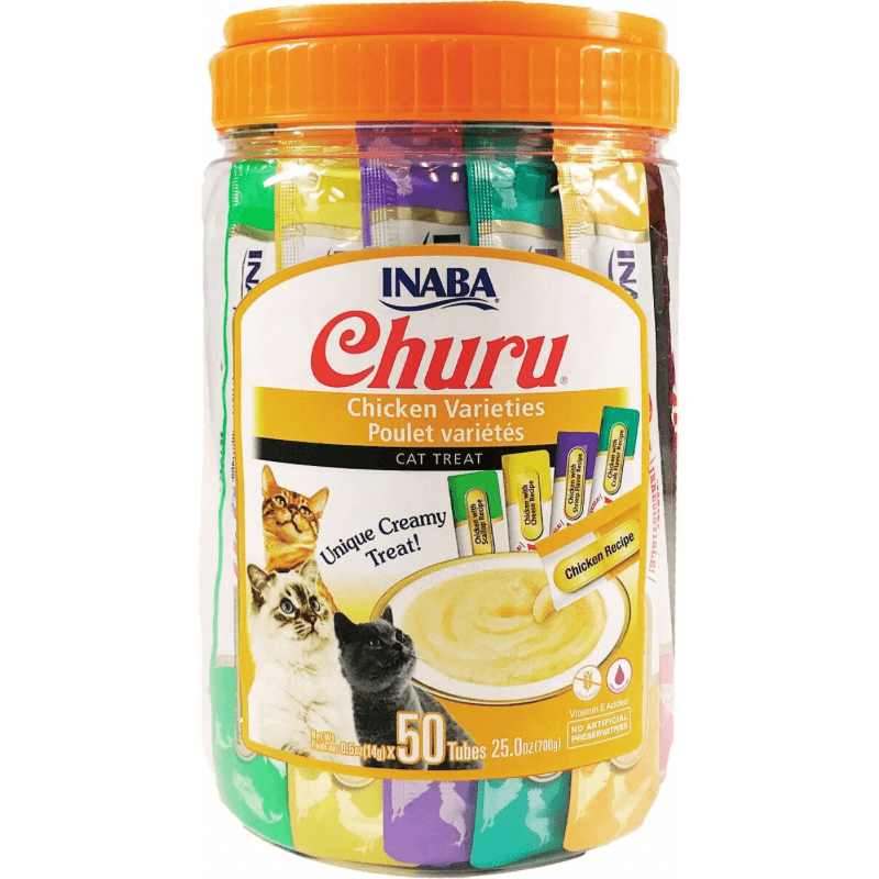 Creamy Cat Treat - CHURU - 50 ct Chicken Variety Jar - J & J Pet Club - Inaba