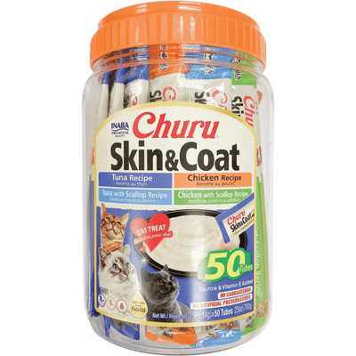 Creamy Cat Treat - CHURU - 50 ct Skin & Coat Variety Jar - J & J Pet Club - Inaba