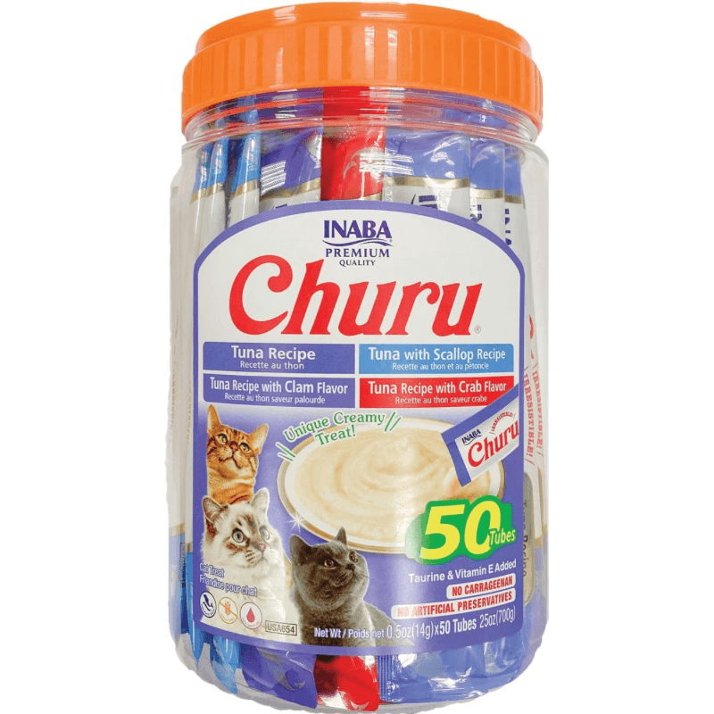 Creamy Cat Treat - CHURU - 50 ct Tuna & Seafood Variety Jar - J & J Pet Club - Inaba