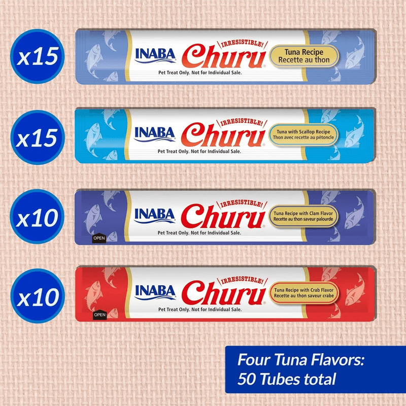 Creamy Cat Treat - CHURU - 50 ct Tuna & Seafood Variety Jar - J & J Pet Club - Inaba