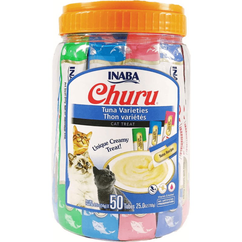 Creamy Cat Treat - CHURU - 50 ct Tuna Variety Jar - J & J Pet Club - Inaba