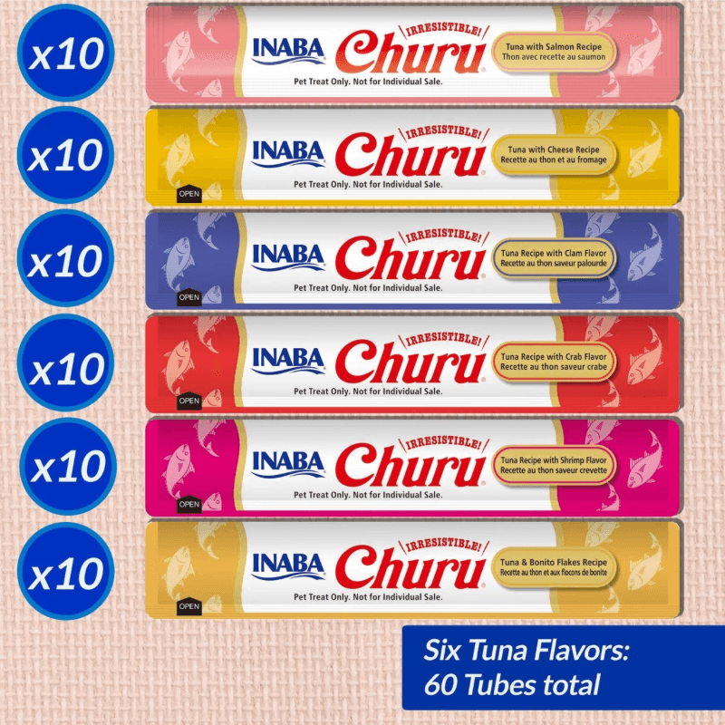 Creamy Cat Treat - CHURU - 60 ct Tuna Variety Box - J & J Pet Club - Inaba