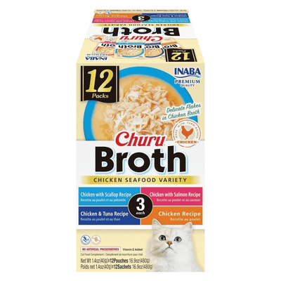 Creamy Cat Treat - CHURU BROTH - Chicken Seafood Variety - 1.4 oz pouch, pack of 12 - J & J Pet Club - Inaba