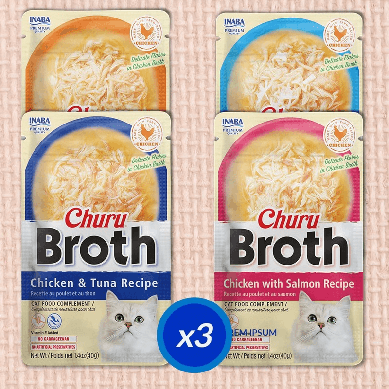 Creamy Cat Treat - CHURU BROTH - Chicken Seafood Variety - 1.4 oz pouch, pack of 12 - J & J Pet Club - Inaba
