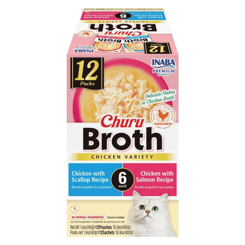 Creamy Cat Treat - CHURU BROTH - Chicken Variety - 1.4 oz pouch, pack of 12 - J & J Pet Club - Inaba