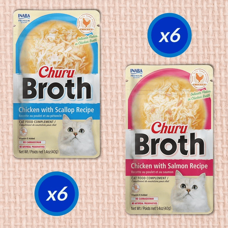 Creamy Cat Treat - CHURU BROTH - Chicken Variety - 1.4 oz pouch, pack of 12 - J & J Pet Club - Inaba