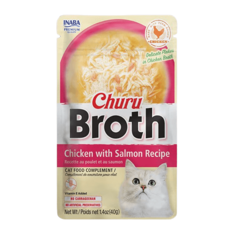 Creamy Cat Treat - CHURU BROTH - Chicken with Salmon Recipe - 1.4 oz pouch - J & J Pet Club - Inaba