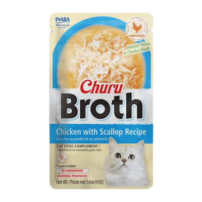 Creamy Cat Treat - CHURU BROTH - Chicken with Scallop Recipe - 1.4 oz pouch - J & J Pet Club - Inaba