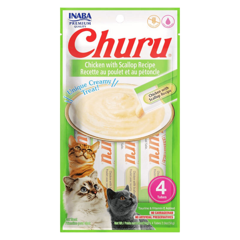 Creamy Cat Treat - CHURU - Chicken with Scallop Recipe - 0.5 oz tube, 4 ct - J & J Pet Club - Inaba