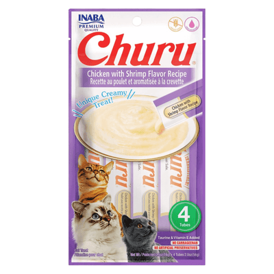 Creamy Cat Treat - CHURU - Chicken with Shrimp Flavor Recipe - 0.5 oz tube, 4 ct - J & J Pet Club - Inaba