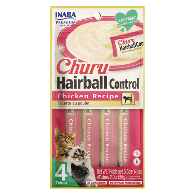 Creamy Cat Treat - CHURU HAIRBALL CONTROL - Chicken Recipe - 0.5 oz tube, 4 ct - J & J Pet Club - Inaba