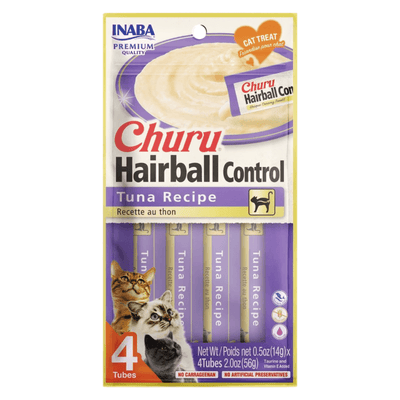 Creamy Cat Treat - CHURU HAIRBALL CONTROL - Tuna Recipe - 0.5 oz tube, 4 ct - J & J Pet Club - Inaba