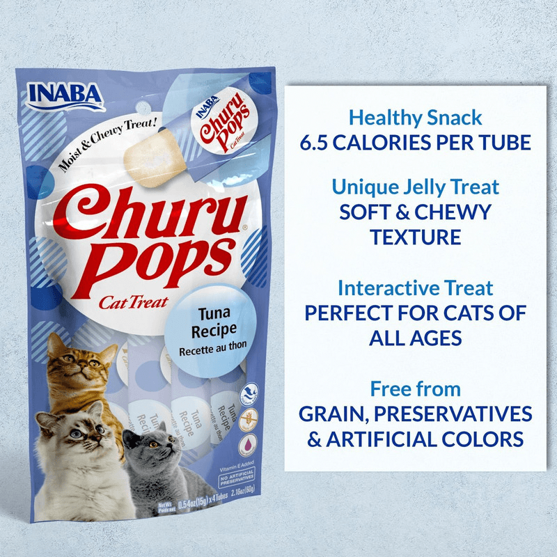 Creamy Cat Treat - CHURU POPS - Tuna Recipe - 0.5 oz tube, 4 ct - J & J Pet Club - Inaba