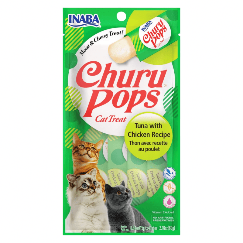 Creamy Cat Treat - CHURU POPS - Tuna with Chicken Recipe - 0.5 oz tube, 4 ct - J & J Pet Club - Inaba