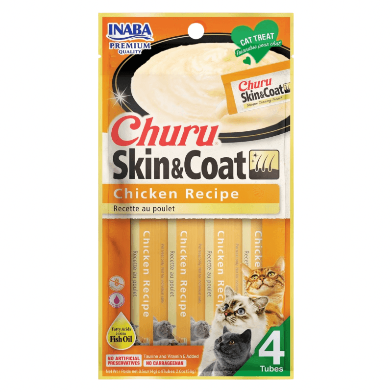 Creamy Cat Treat - CHURU SKIN & COAT - Chicken Recipe - 0.5 oz tube, 4 ct - J & J Pet Club