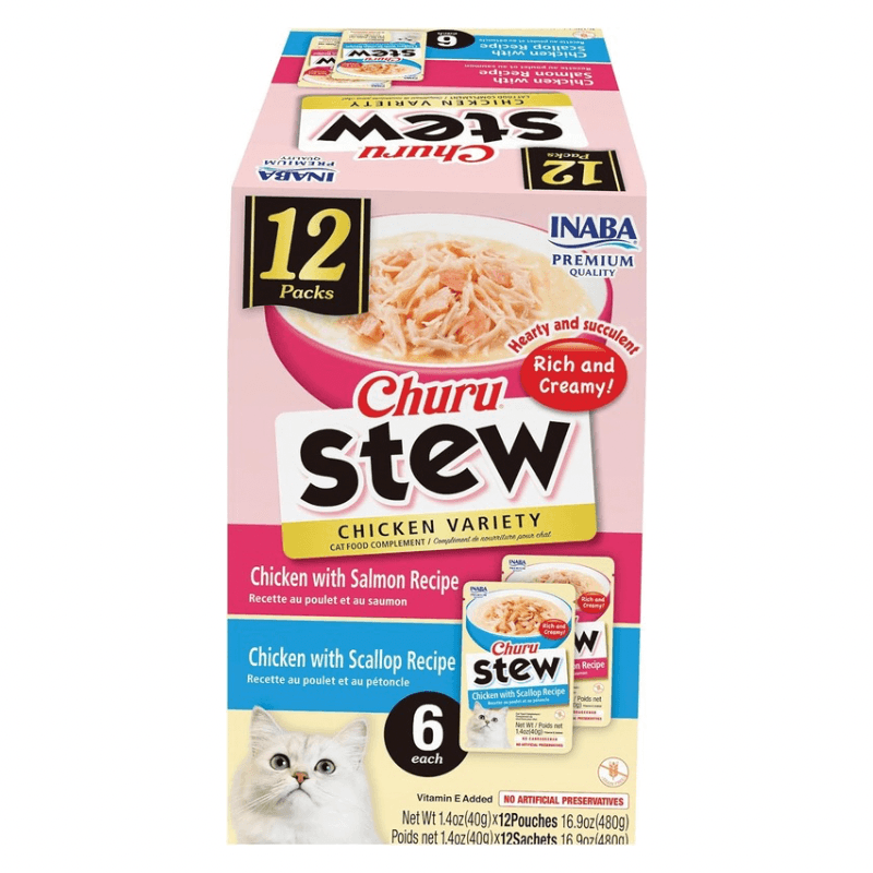 Creamy Cat Treat - CHURU STEW - Chicken Variety - 1.4 oz pouch, pack of 12 - J & J Pet Club - Inaba