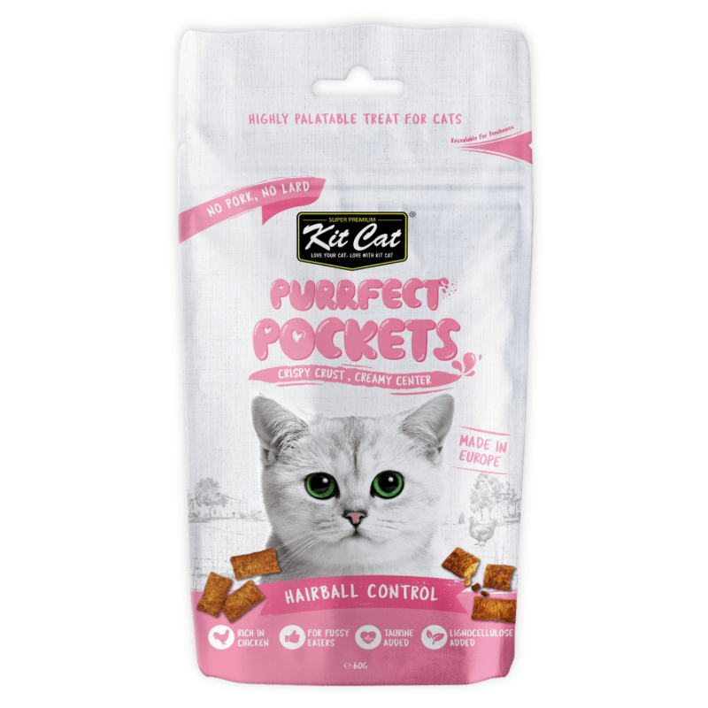Crunchy Cat Treat - PURRFECT POCKET - Hairball Control - 60 g - J & J Pet Club - Kit Cat