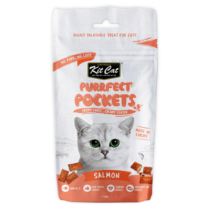 Crunchy Cat Treat - PURRFECT POCKET - Salmon - 60 g - J & J Pet Club - Kit Cat