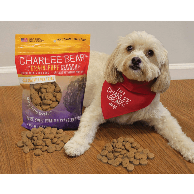 Crunchy Dog Treat - GRAIN FREE CRUNCH - Turkey, Sweet Potato & Cranberry Flavor - 8 oz - J & J Pet Club - Charlee Bear