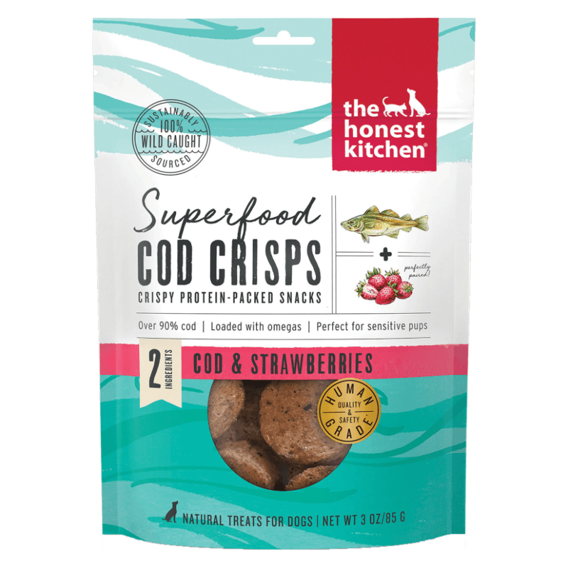 Crunchy Dog Treat - SUPERFOOD COD CRISPS - Cod & Strawberries - 3 oz - J & J Pet Club - The Honest Kitchen