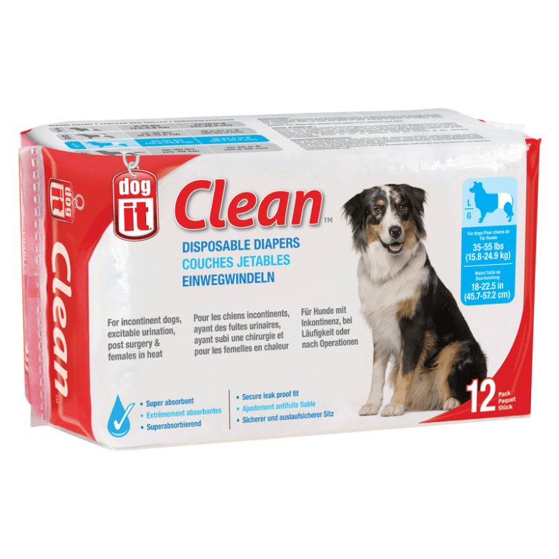 Disposable Dog Diapers, Large (for Dogs 35-55 lbs), pack of 12 - J & J Pet Club - Dogit