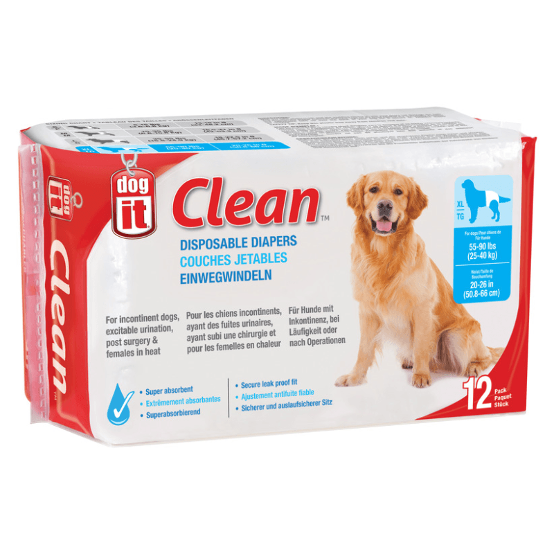Disposable Dog Diapers, X-Large (for Dogs 55-90 lbs), pack of 12 - J & J Pet Club - Dogit