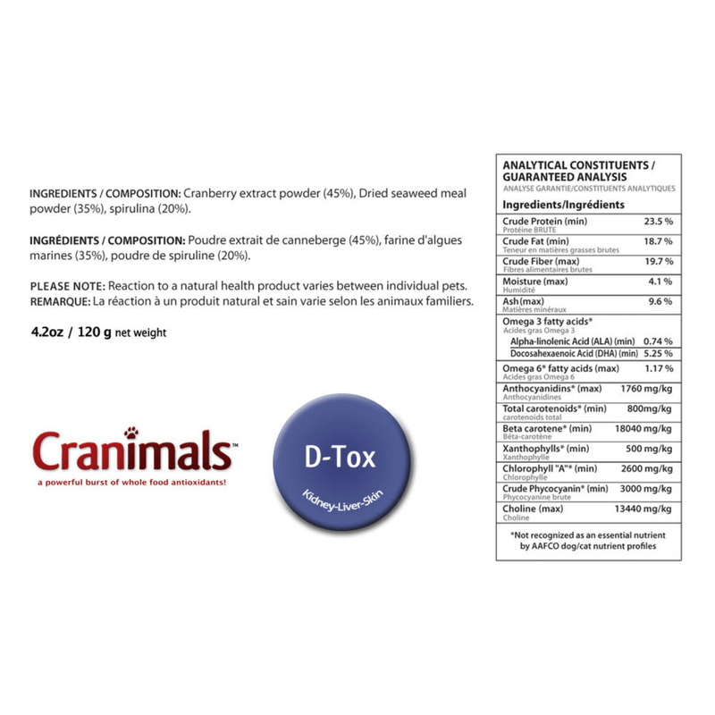 Dog & Cat Food Supplement, D-Tox, 120 g - J & J Pet Club - Cranimals