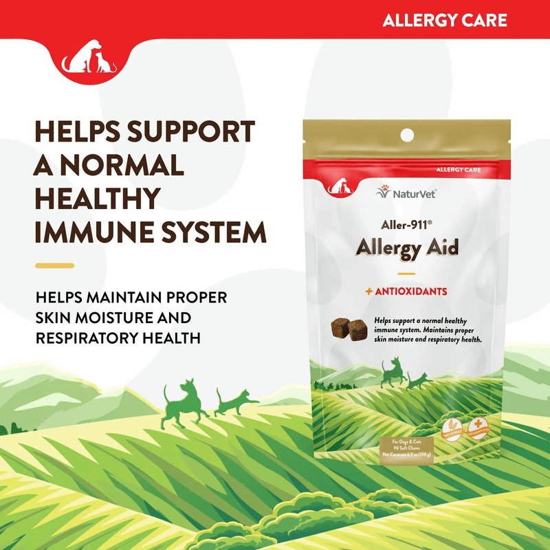 Dog & Cat Supplement - ALLERGY CARE, Allergy-911, Allergy Aid + Antioxidants - 90 soft chews - J & J Pet Club - Naturvet