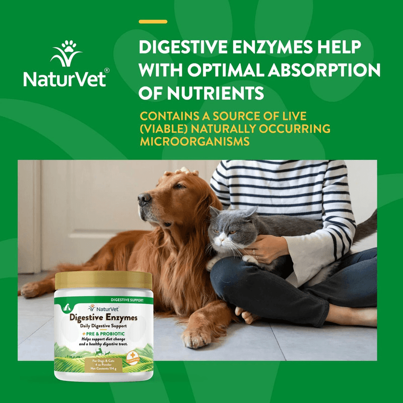 Dog & Cat Supplement - DAILY DIGESTIVE SUPPORT - Digestive Enzymes + Pre & Probiotic - Powder - J & J Pet Club - Naturvet