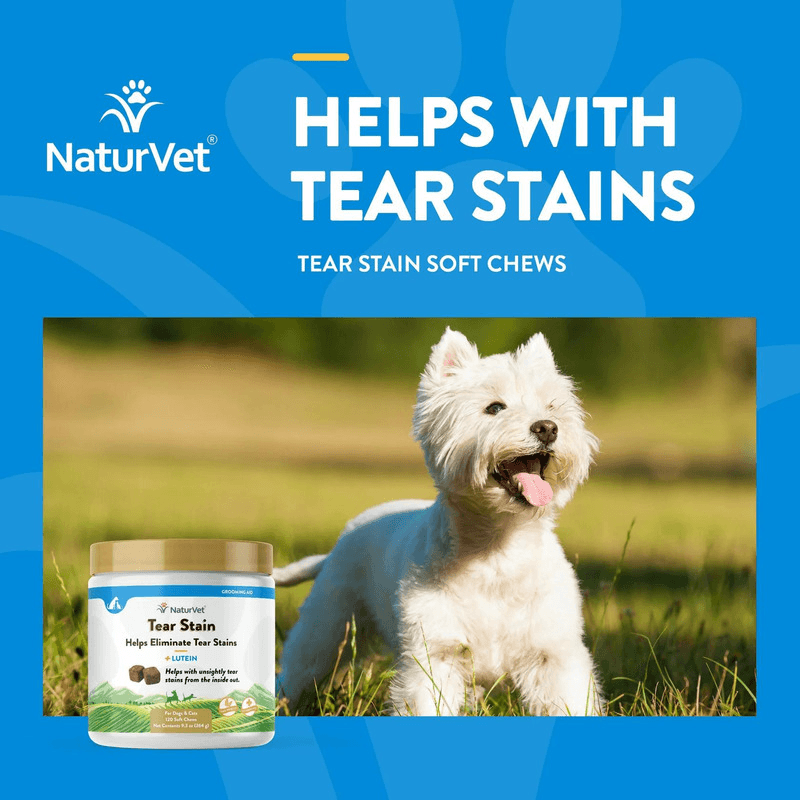 Dog & Cat Supplement - GROOMING AID - Tear Stain - Helps Eliminate Tear Stains + Lutein Soft - 120 soft chews - J & J Pet Club - Naturvet
