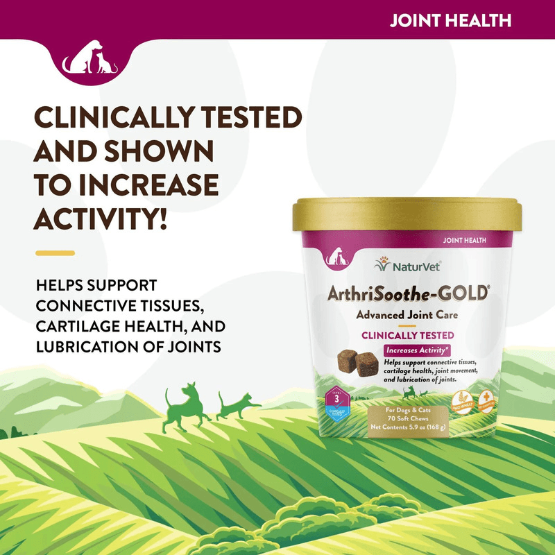 Dog & Cat Supplement - JOINT HEALTH, ArthriSoothe-GOLD, Level 3 Advanced - Clinically Tested - 70 soft chews - J & J Pet Club - Naturvet