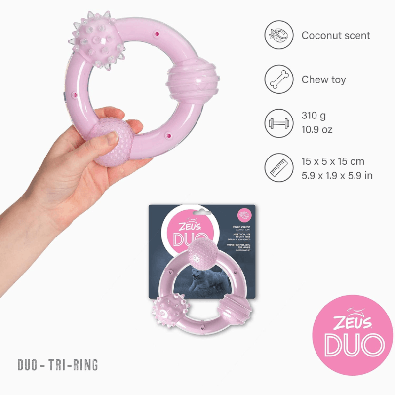 Dog Chewing Toy - DUO, Tri-Ring, Coconut Scent - J & J Pet Club - Zeus