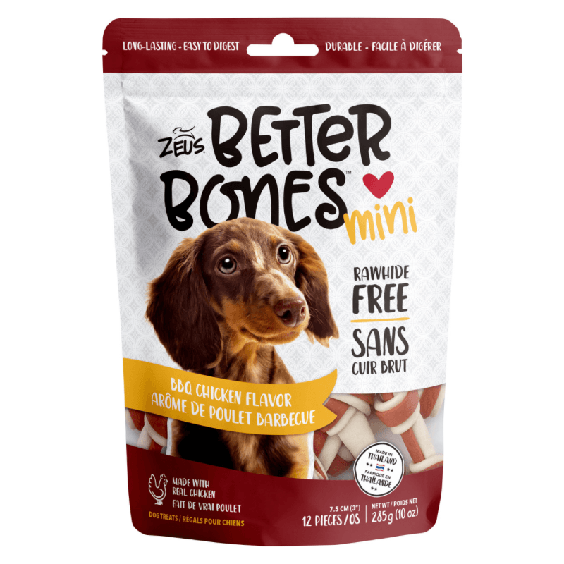 Dog Chewing Treat - BETTER BONES - 3" Mini Knot Bones - BBQ Chicken Flavor - J & J Pet Club - Zeus