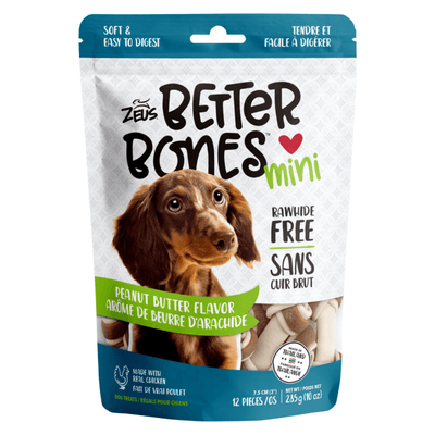 Dog Chewing Treat - BETTER BONES - 3" Mini Knot Bones - Peanut Butter Flavor - J & J Pet Club - Zeus