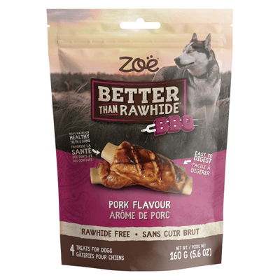 Dog Chewing Treat - BETTER THAN RAWHIDE - Pork Flavor BBQ Rib - 4 pcs - J & J Pet Club - Zoe
